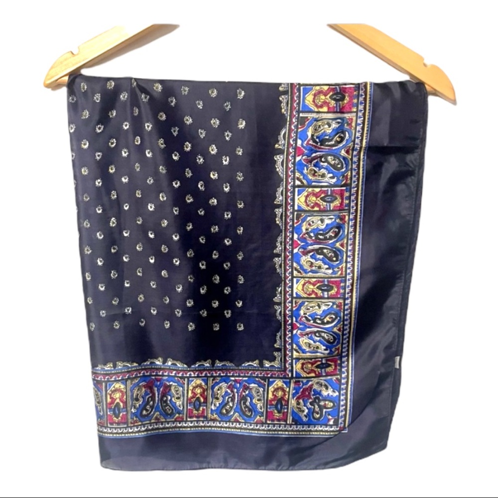 Asian brand vintage real silk square paisley multicolored frame large scarf #B1